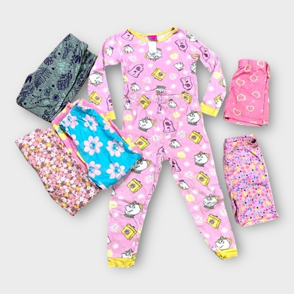 Disney Beauty and the Beast Girls Pajama Tops Bottoms Set 4-5 Pink Long‎ Sleeve